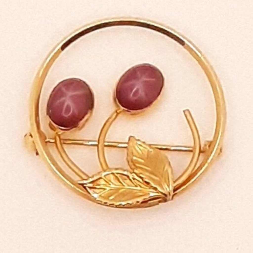 Vintage Van Dell 120th 12k Gold Filled Circle Flower Pink Star Sapphire Brooch 20$